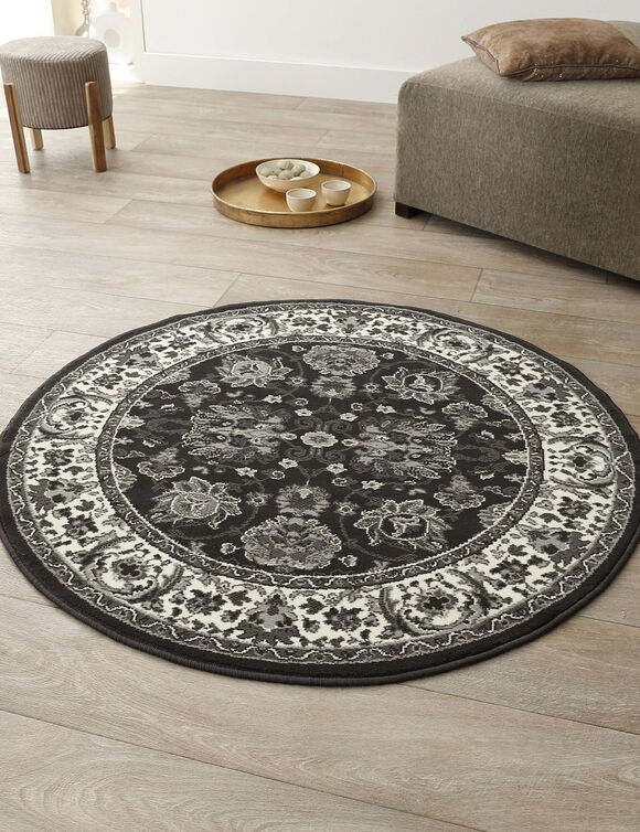 Tapis rond motifs perse (gris anthracite) Tapis rond motifs perse (gris anthracite)